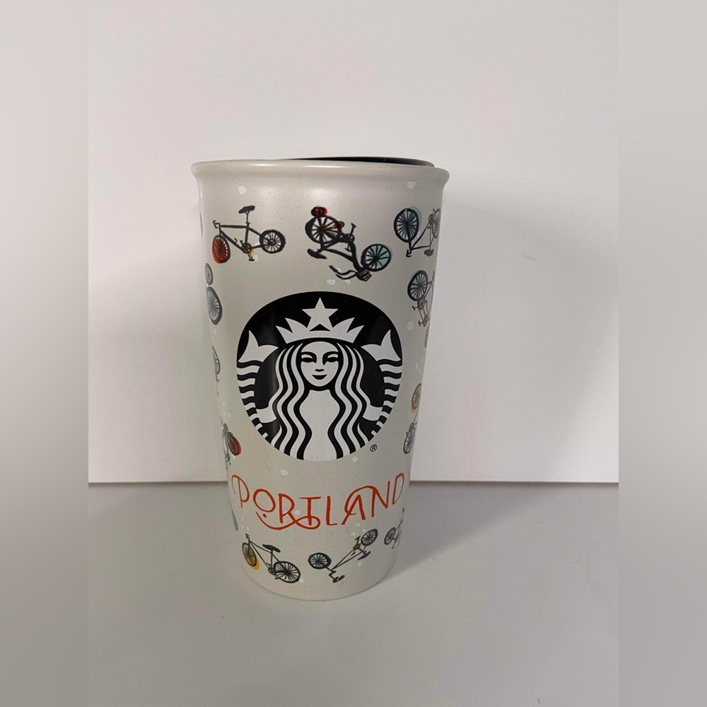 Starbucks Bicycle Portland Oregon Bike Mermaid Logo Ceramic Tumbler Mug Cup 12oz